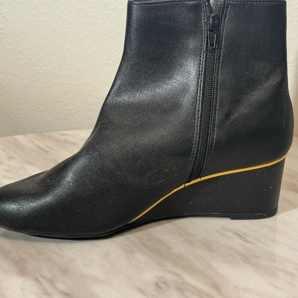 Women’s Black Ankle Wedge Booties - Sleek Zip Closure - Picture 4 of 7
